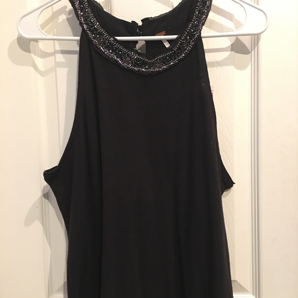 NWT Free People Black Tank Size M  beaded neckline
